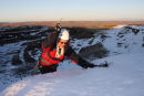 09-9288 Ice Climber Breaking Out Over a Cornice in Evening Light Harthope Head Teesdale Weardale Border